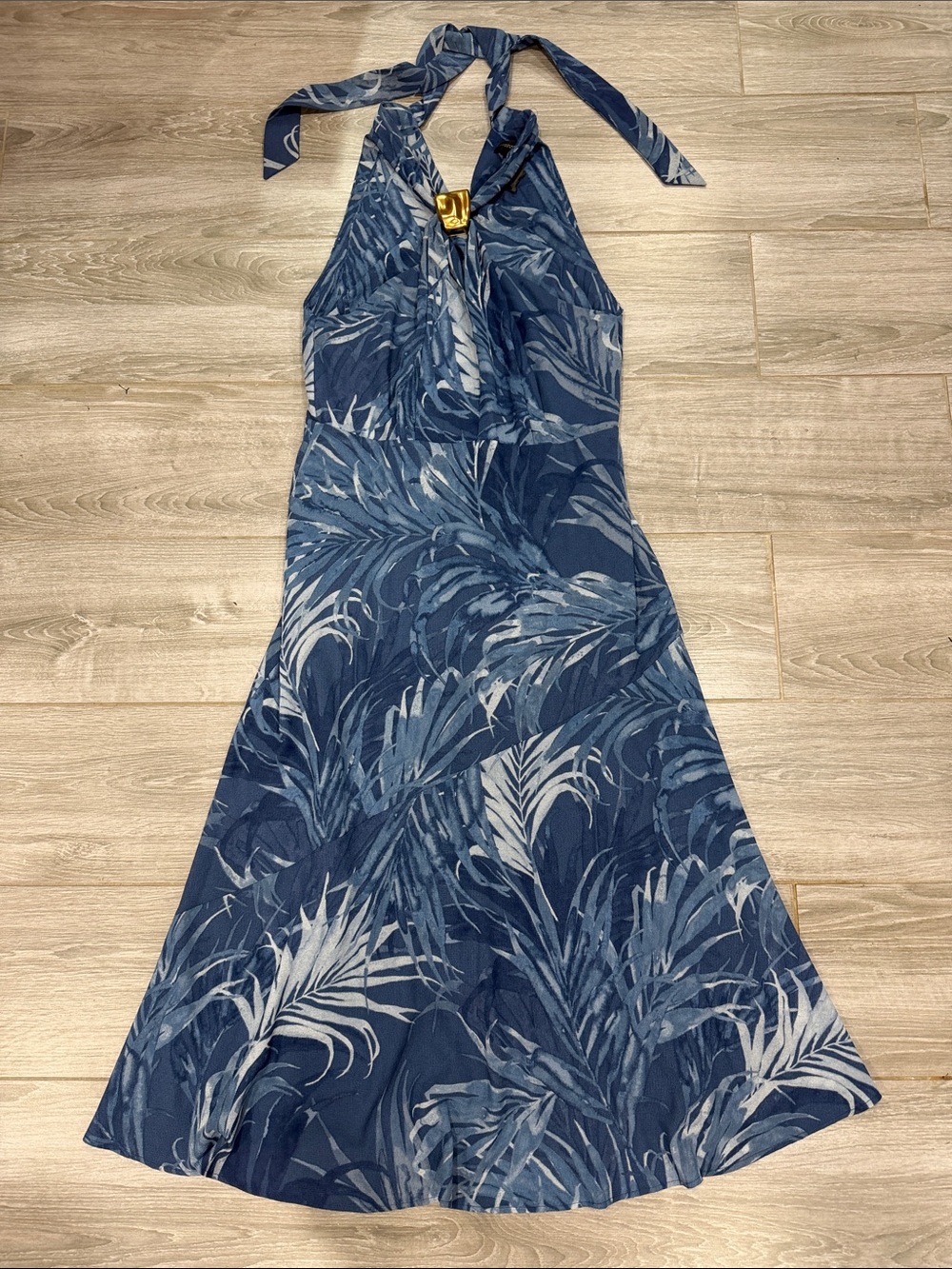 Donna Karan Navy Blue Tropical Halter Maxi Dress size 12